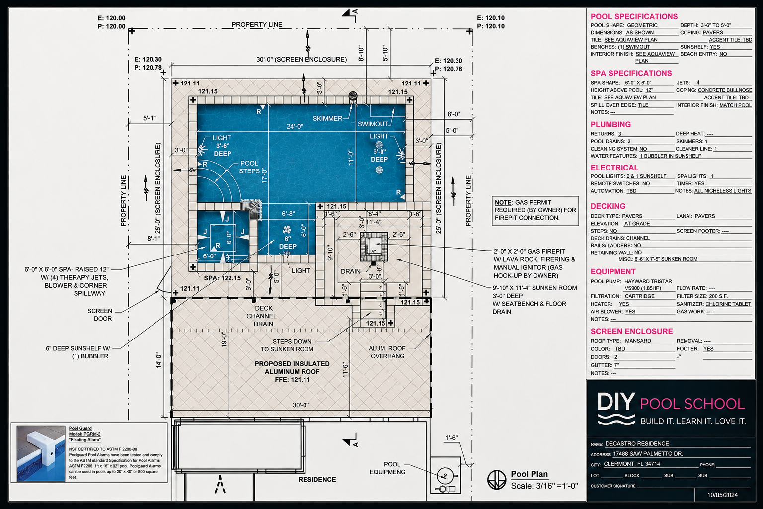 Permit-ready engineering plan for a rectangular swimming pool