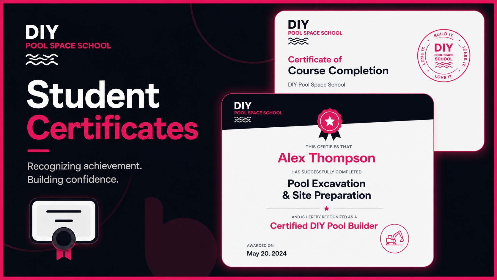 DIY Pool School student certificate of course completion
